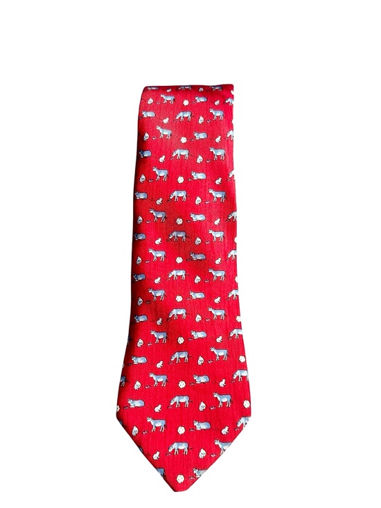 Hermes Other - Hermès Paris Red Silk Tie Sheep Animal Novelty Print Made in France